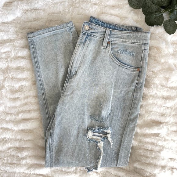 wild fable Denim - Wild Fable High Rise Mom Jean, Distressed Jeans, Light Wash, Women's 10